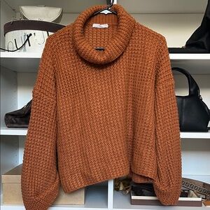 Goodnight Macaroon Retta Cognac Ribbed Cropped Turtleneck Sweater